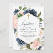 Elegante roze roze marine meisjesdoop bloem kaart (Voorkant)