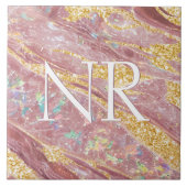 Elegante Roze Roze Marmer & Glitter Mooie Monogram Tegeltje (Voorkant)
