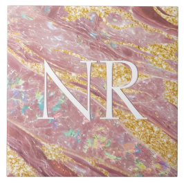 Elegante Roze Roze Marmer & Glitter Mooie Monogram Tegeltje