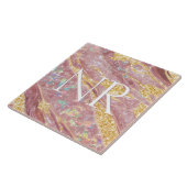 Elegante Roze Roze Marmer & Glitter Mooie Monogram Tegeltje (Zijkant)