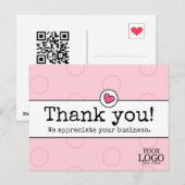 Elegante Roze Roze Met Hart Zakelijk Bedankt Briefkaart (Voorkant / Achterkant)