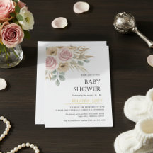 Elegante Roze Roze & Neutrale Bloemige Baby Shower