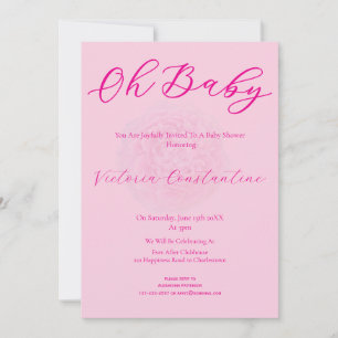 Elegante Roze Roze Oh Baby Vet Schrifttype Bloemen Kaart