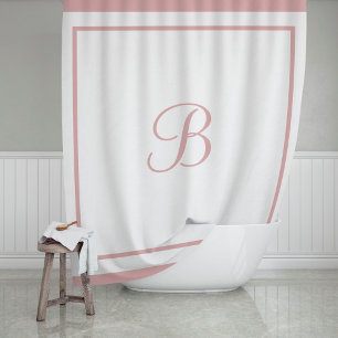 Elegante Roze Roze Rand Script Monogram Douchegordijn