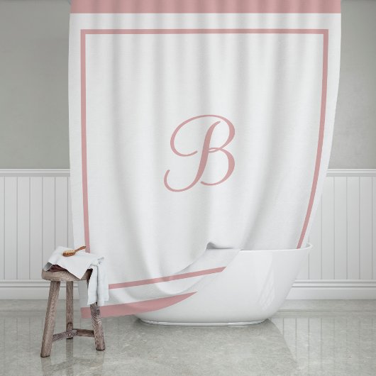 Elegante Roze Roze Rand Script Monogram Douchegordijn