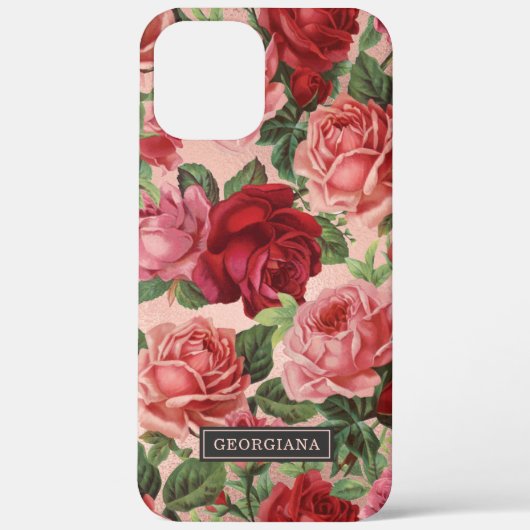 Elegante  Roze Roze Roze Bloemen Custom Name Case-Mate iPhone Case (Achterkant)