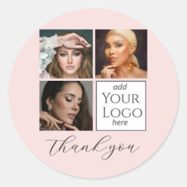Elegante Roze Roze Script 3 Foto Logo Make-up Ronde Sticker