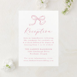 Elegante Roze Roze Strik Bruiloftsreceptie Informatiekaartje