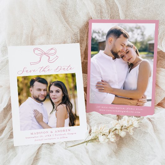 Elegante Roze Roze Strik Foto Bruiloft Save The Date