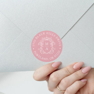 Elegante Roze Roze Trouw Retouradressticker Ronde Sticker