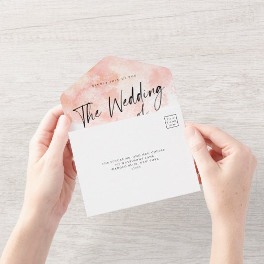 Elegante Roze Roze Trouw Uitnodiging Alles In Een (Opening)