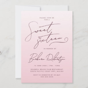 Elegante Roze Roze Verlopende Script Sweet Sixteen Kaart