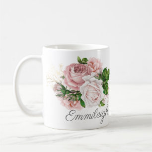 Elegante Roze Roze Vintage Bloemen Koffiemok