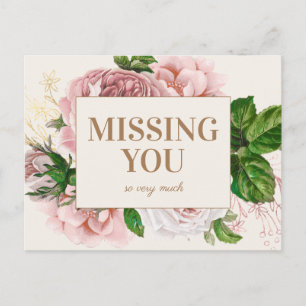 Elegante Roze Roze Vintage Bloemend Ontbreekt Jou Briefkaart