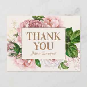 Elegante Roze Roze Vintage Bloemige Dank Je Briefkaart