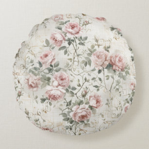 Elegante Roze Roze Vintage Cottagecore Bloemig Rond Kussen
