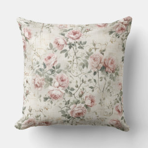 Elegante Roze Roze Vintage Cottagecore Bloemstuk Kussen