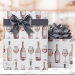 Elegante Roze Roze Wijn Cadeaupapier<br><div class="desc">Dit wijnthemapapier is perfect om een vleugje charme toe te voegen aan elk cadeau voor wijnliefhebbers. Met rijen wijnflessen en -glazen is het ontwerp zowel speels als elegant. Voor een subtiele persoonlijke touch kunt u een naam of korte zin verspreid over het patroon toevoegen, waardoor elk cadeau nog specialer wordt....</div>