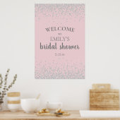 Elegante Roze Roze Zilveren Confetti Bruiloftsfees Poster (Keuken)