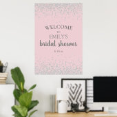 Elegante Roze Roze Zilveren Confetti Bruiloftsfees Poster (Thuiskantoor)