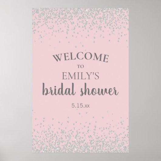 Elegante Roze Roze Zilveren Confetti Bruiloftsfees Poster (Voorkant)