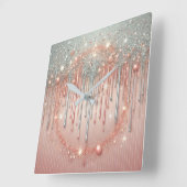 Elegante Roze Roze & Zilveren Glitter Drip Vierkante Klok (Hoek)