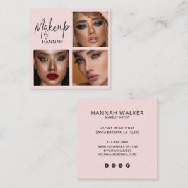 Elegante Roze Roze Zwarte Script 3 Foto Make-up Vierkante Visitekaartje