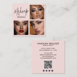 Elegante Roze Roze Zwarte Script 3 Foto Make-up Vierkante Visitekaartje