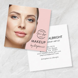 Elegante Roze Roze Zwarte Script Foto Make-up Vierkante Visitekaartje