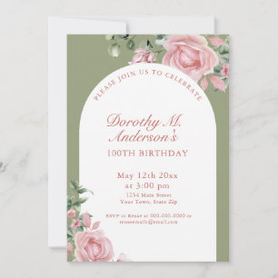 Elegante Roze Rozen 100e Verjaardagsfeest Kaart