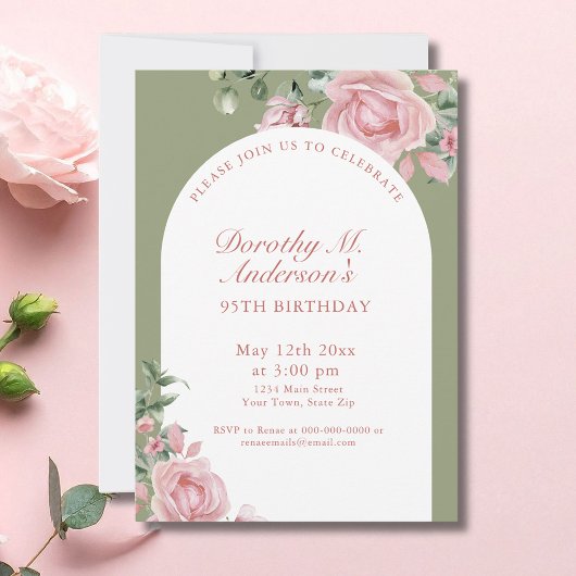 Elegante Roze Rozen 95e Verjaardagsfeest Kaart