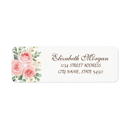 Elegante Roze Rozen Adreslabel Luxe Etiket (Voorkant)