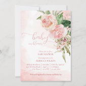 Elegante roze rozen baby in bloom baby shower kaart (Voorkant)