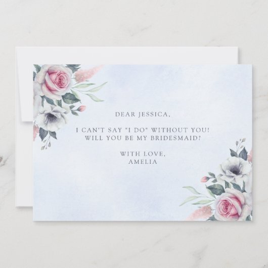 Elegante Roze Rozen Blauw Wil Je Mijn Bruidsmeisje (Achterkant)