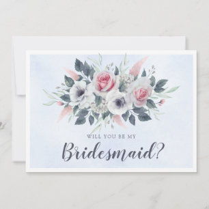 Elegante Roze Rozen Blauw Wil Je Mijn Bruidsmeisje