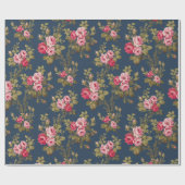 Elegante Roze Rozen-Blauwe Achtergrond Cadeaupapier (Vlak)
