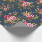 Elegante  Roze Rozen-Blauwe Achtergrond Cadeaupapier (Hoek)