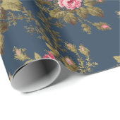 Elegante Roze Rozen-Blauwe Achtergrond Cadeaupapier (Rol Hoek)