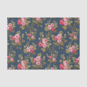 Elegante Roze Rozen-Blauwe Achtergrond Tissuepapier