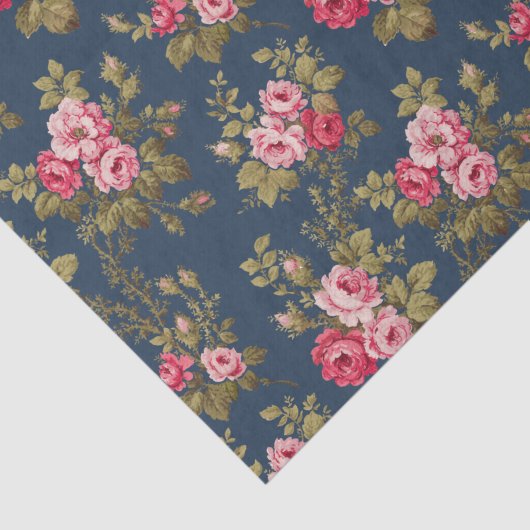 Elegante  Roze Rozen-Blauwe Achtergrond Tissuepapier (Detail)