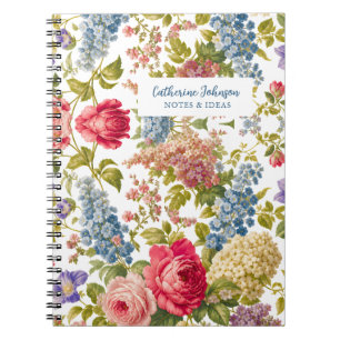 Elegante Roze Rozen Blauwe Hortensia's Vintage Blo Notitieboek