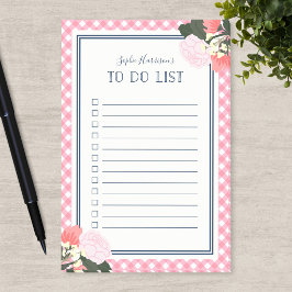 Elegante Roze Rozen Bloem Gingham Takenlijst Post-it® Notes