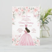 Elegante Roze Rozen Bloemen 16e Mexicaanse Quiñcea Kaart (Staand voorkant)