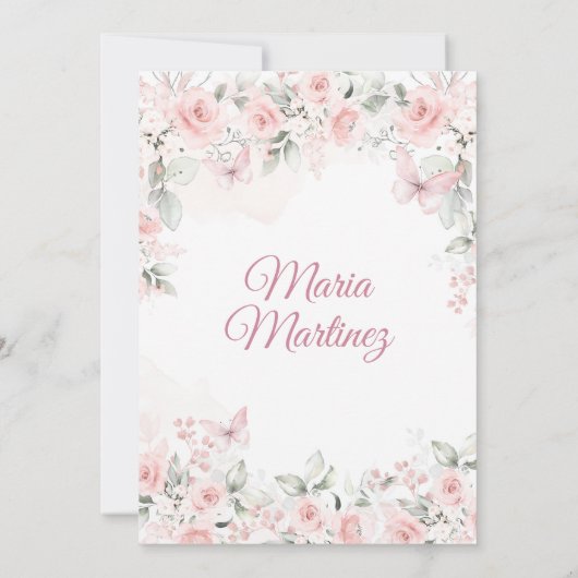 Elegante Roze Rozen Bloemen 16e Mexicaanse Quiñcea Kaart (Achterkant)