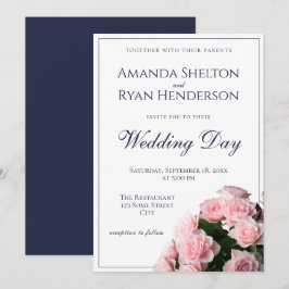 Elegante roze rozen bloemen bloemenbruiloft kaart