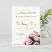 Elegante roze rozen bloemen bloemenbruiloft kaart (Staand voorkant)