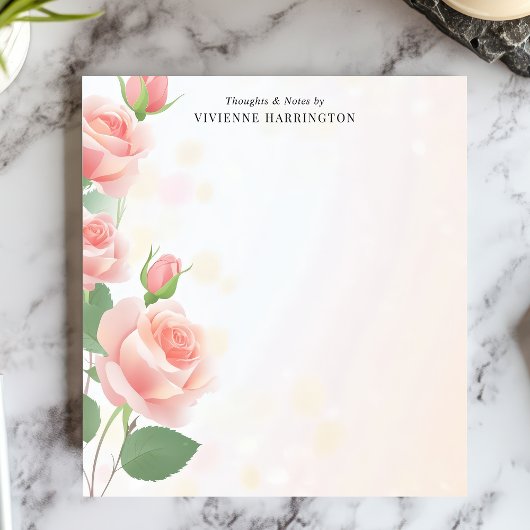 Elegante roze rozen Bloemen gepersonaliseerde naam Notitieblok