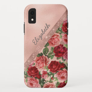 Elegante Roze Rozen Bloemen Monogrammed Case-Mate iPhone Case