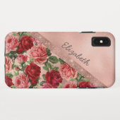 Elegante  Roze Rozen Bloemen Monogrammed Case-Mate iPhone Case (Achterkant (horizontaal))