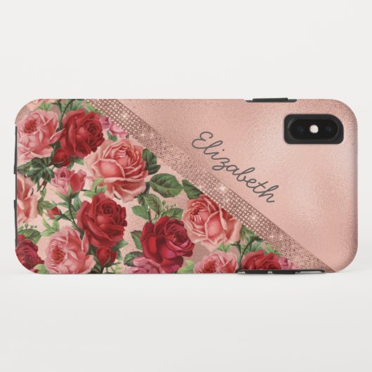 Elegante  Roze Rozen Bloemen Monogrammed Case-Mate iPhone Case (Achterkant (horizontaal))